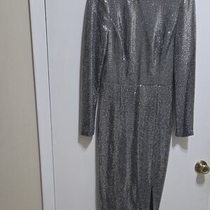 Eliza J Shimmering Silver Long Sleeve Dress